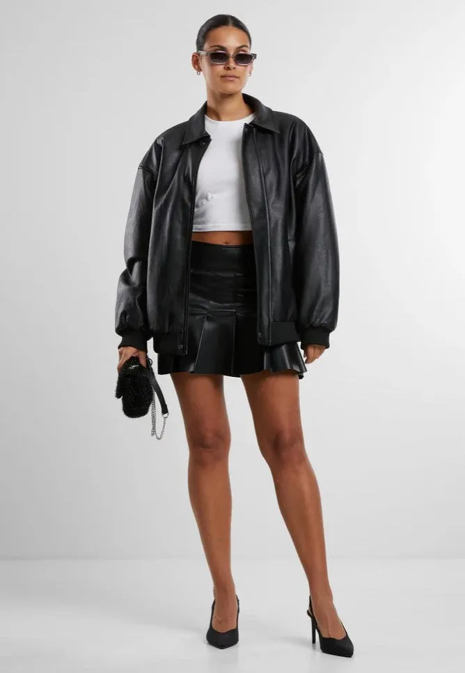 Urban Classics - Ladies Synthetic Leather Pleated Black - Skirt