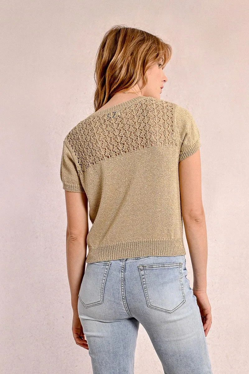V-NECK KNIT SWEATER, SHORT SLEEVES