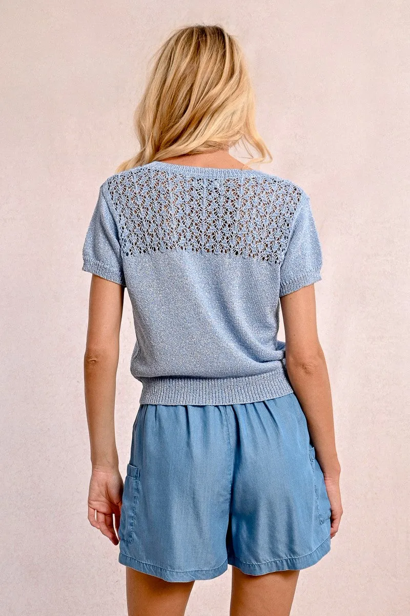 V-NECK KNIT SWEATER, SHORT SLEEVES