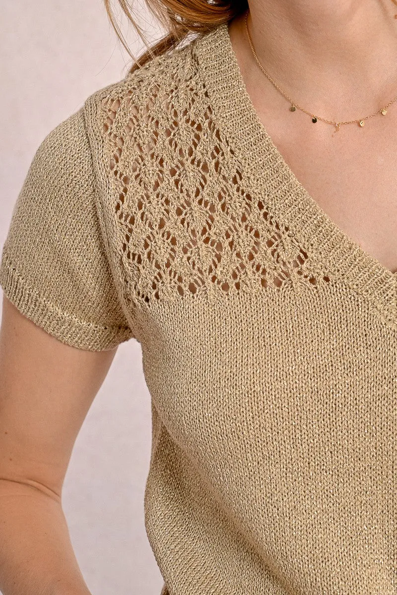 V-NECK KNIT SWEATER, SHORT SLEEVES