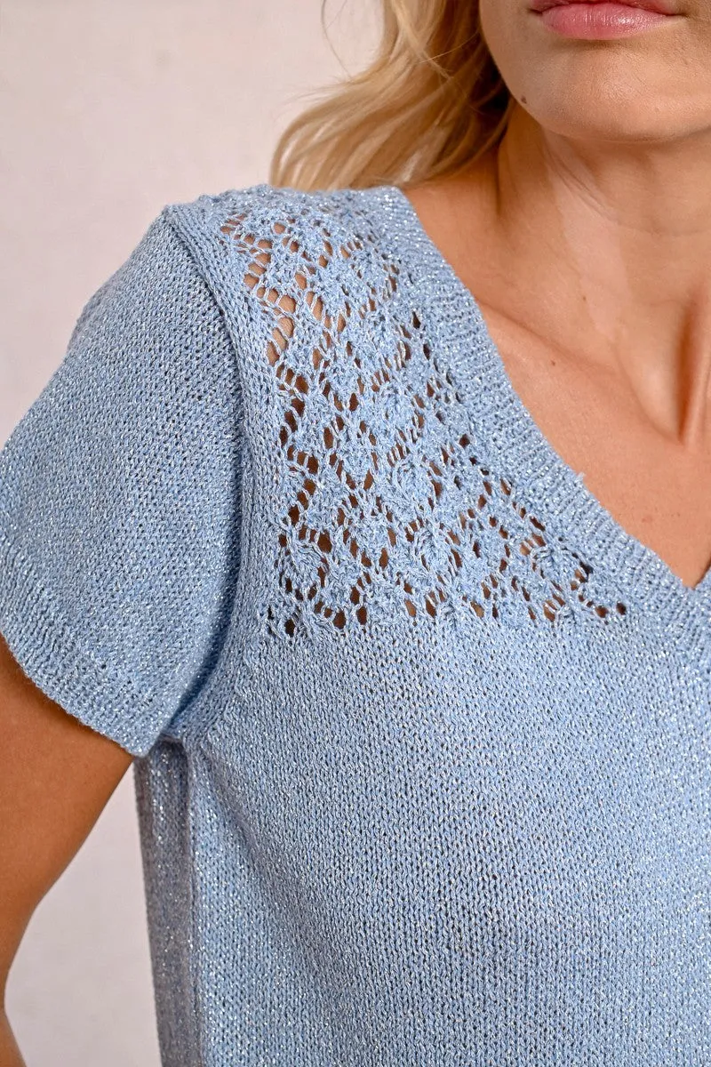 V-NECK KNIT SWEATER, SHORT SLEEVES