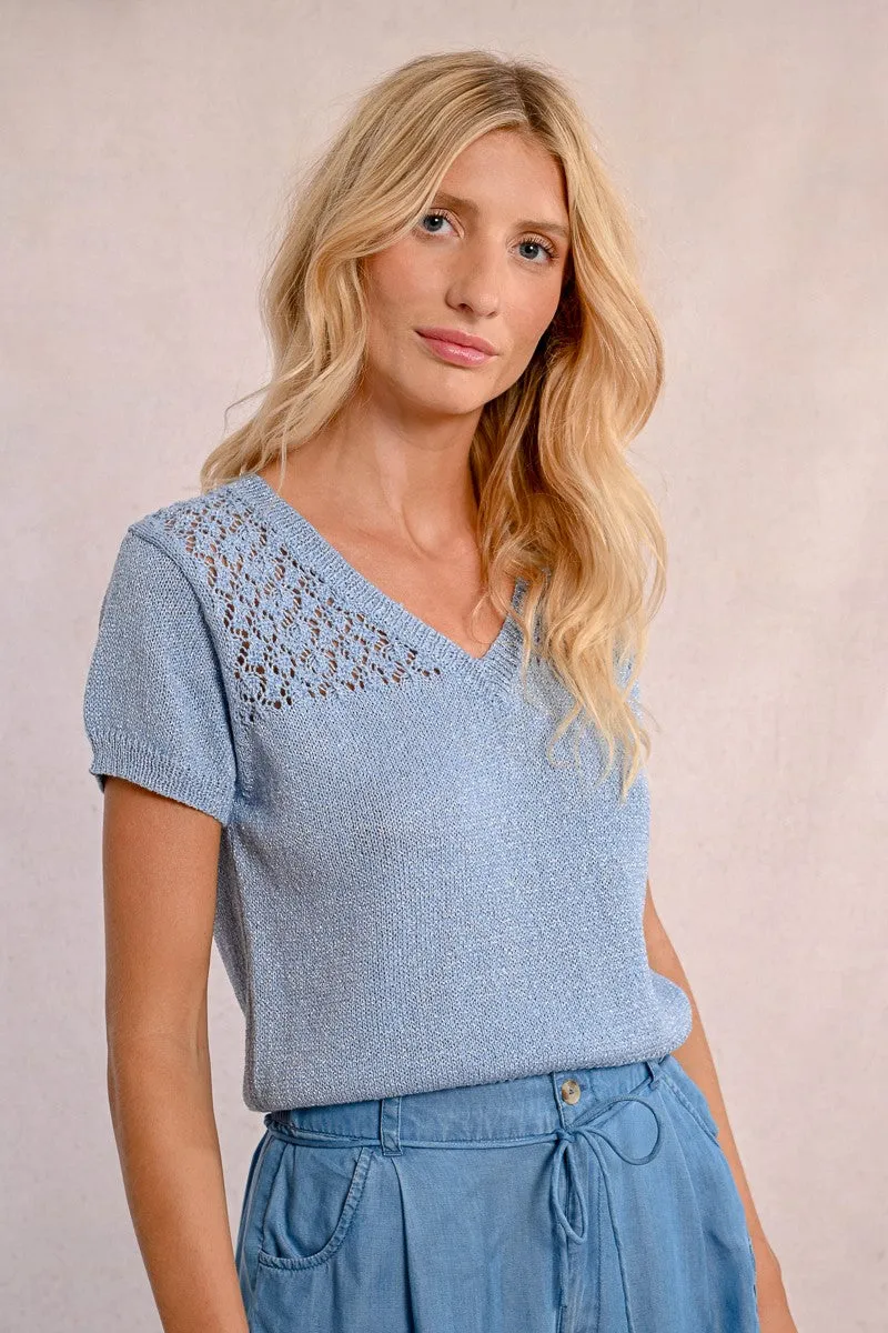 V-NECK KNIT SWEATER, SHORT SLEEVES