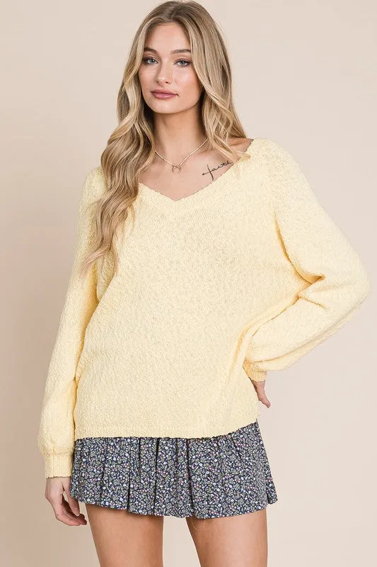 V-Neck Popcorn Sweater- Heyson