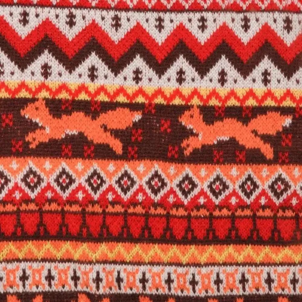 Vintage Christmas Sweater with Embroidered Fox and Classic Patterns