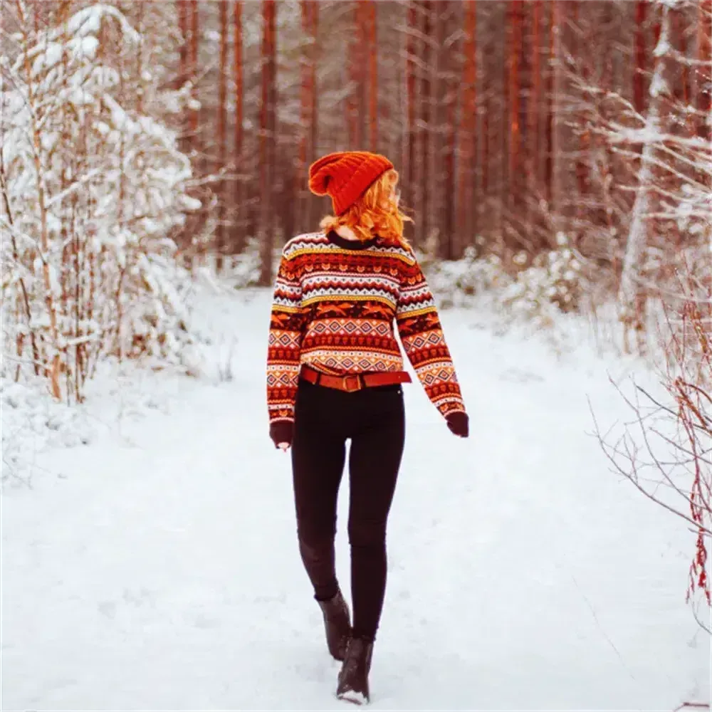 Vintage Christmas Sweater with Embroidered Fox and Classic Patterns