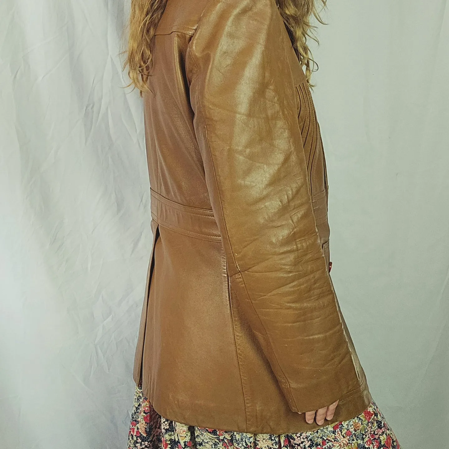 Vintage Women's Brown Tan Leather Jacket – Retro Boho Charm 14/16