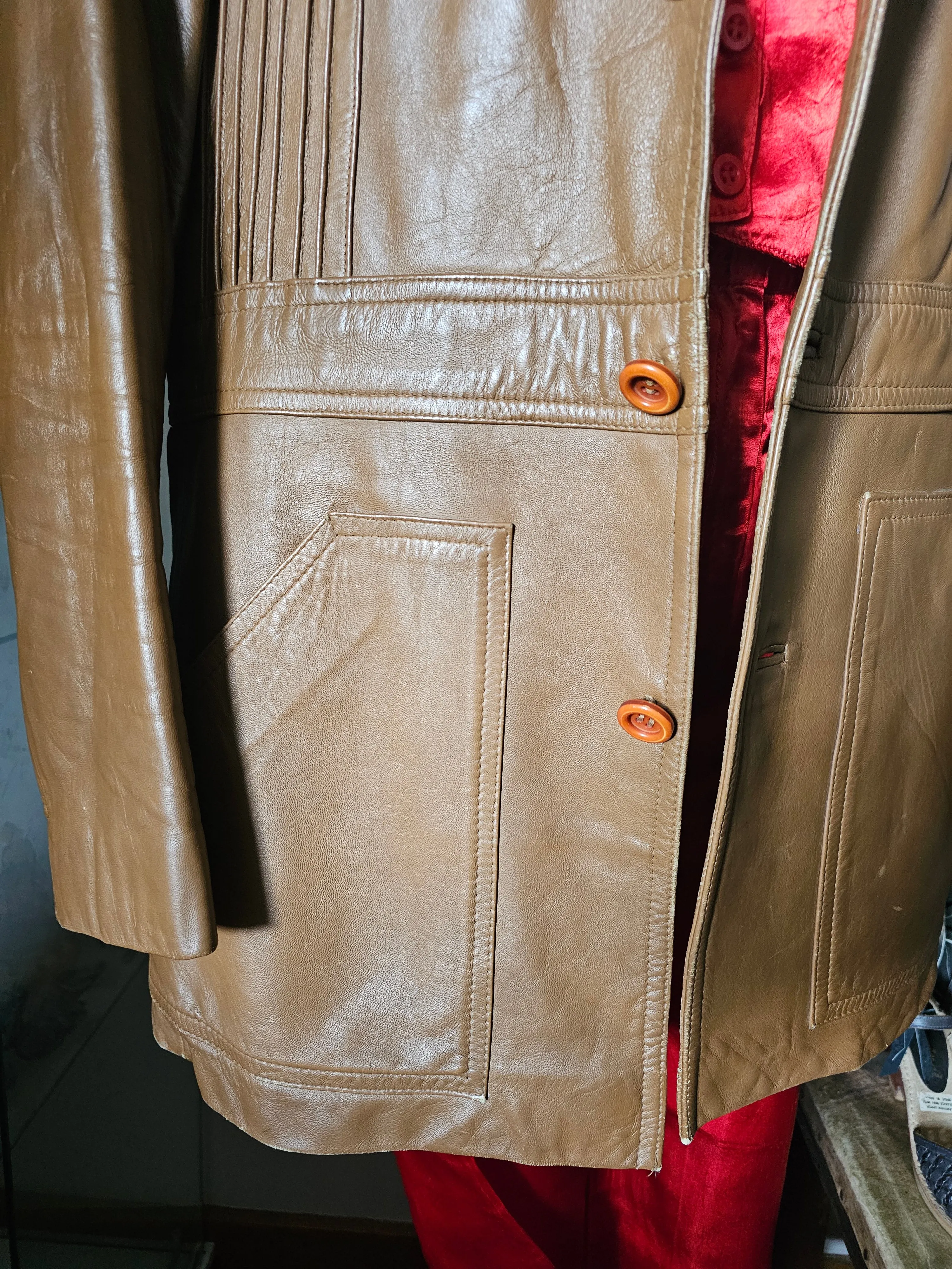Vintage Women's Brown Tan Leather Jacket – Retro Boho Charm 14/16