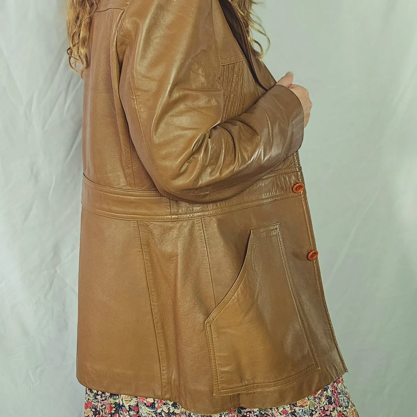 Vintage Women's Brown Tan Leather Jacket – Retro Boho Charm 14/16