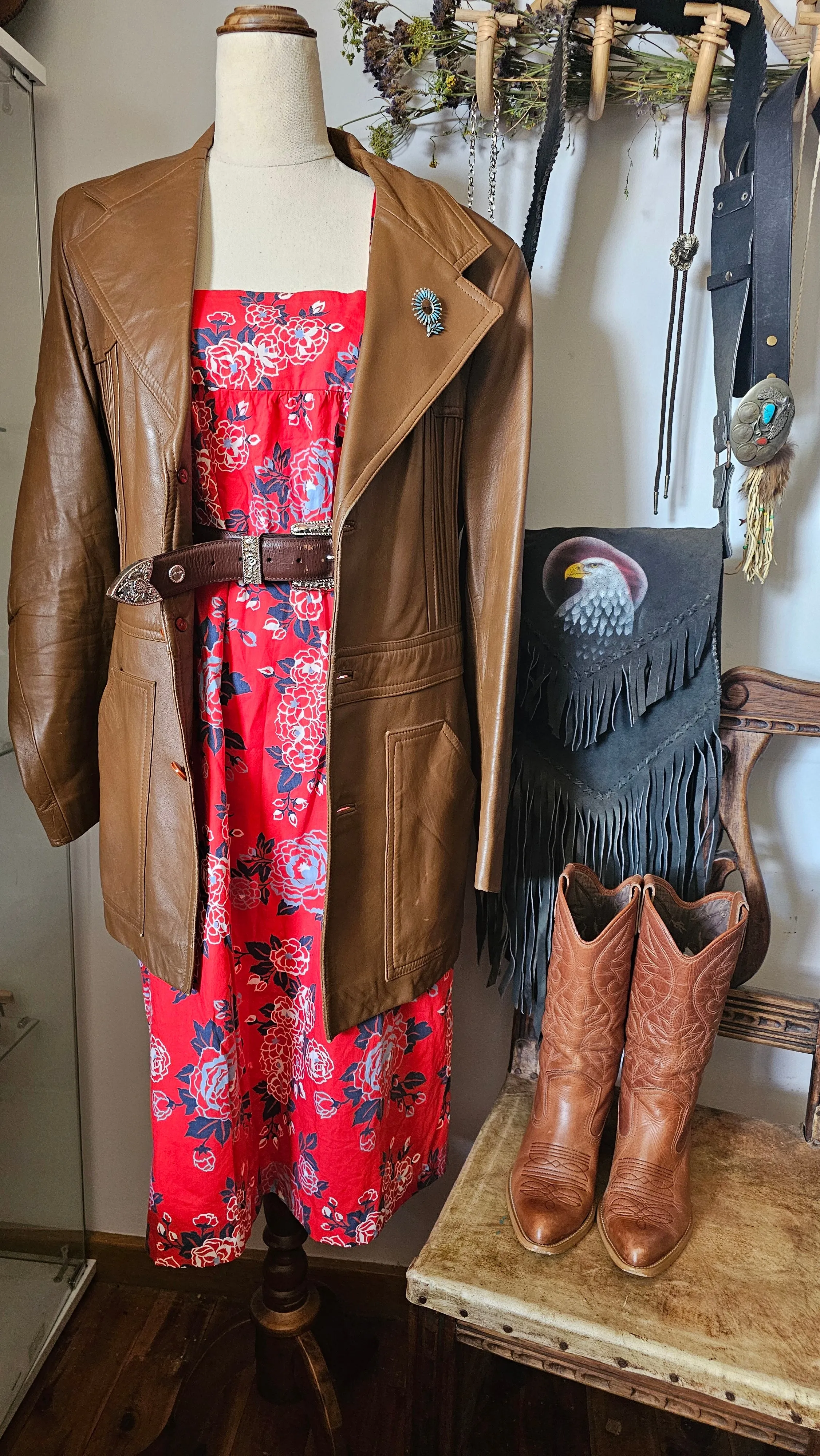 Vintage Women's Brown Tan Leather Jacket – Retro Boho Charm 14/16