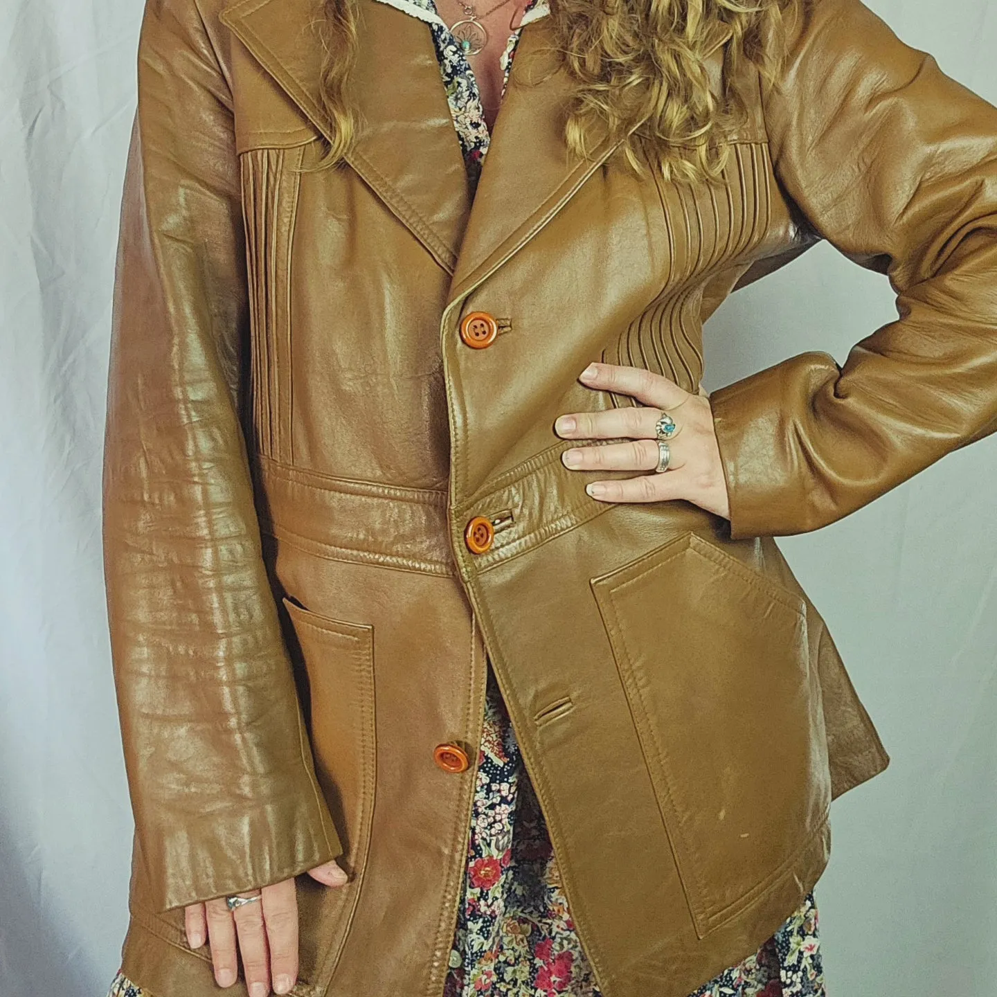 Vintage Women's Brown Tan Leather Jacket – Retro Boho Charm 14/16