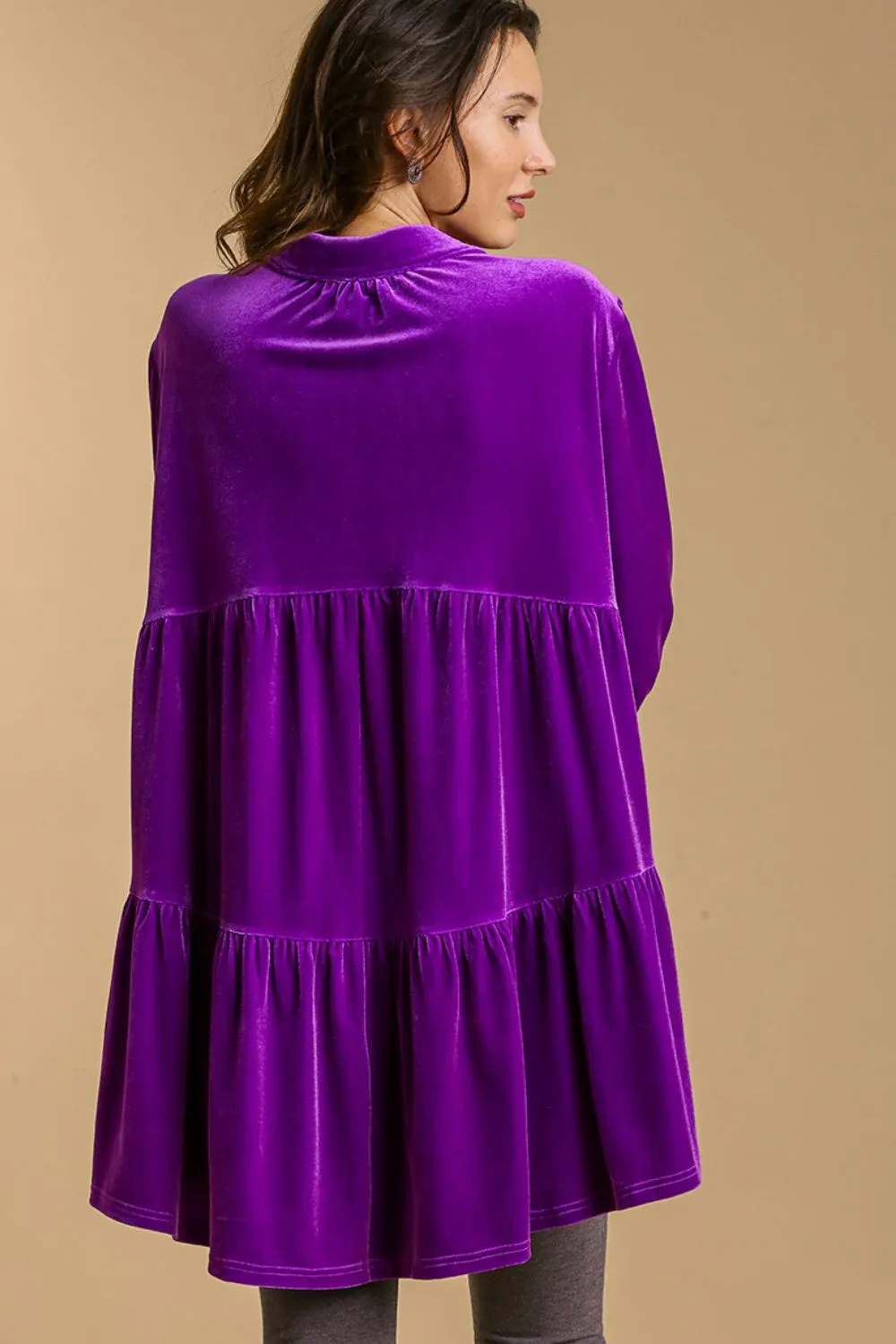 Violet Button Down Tiered Back High Low Shirt