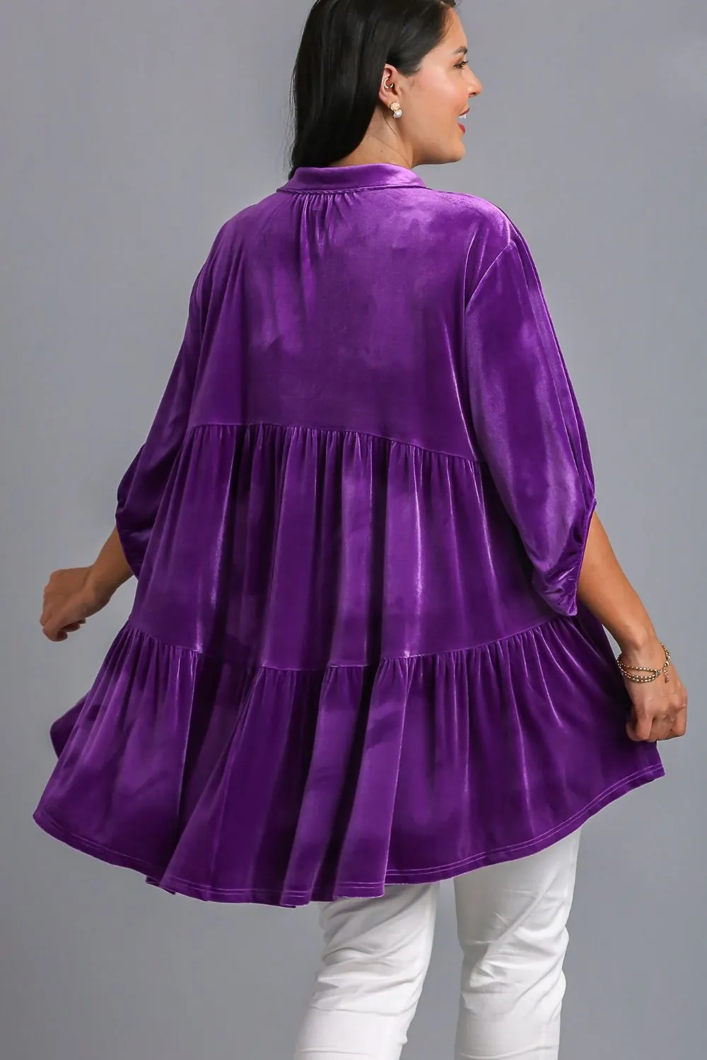 Violet Button Down Tiered Back High Low Shirt