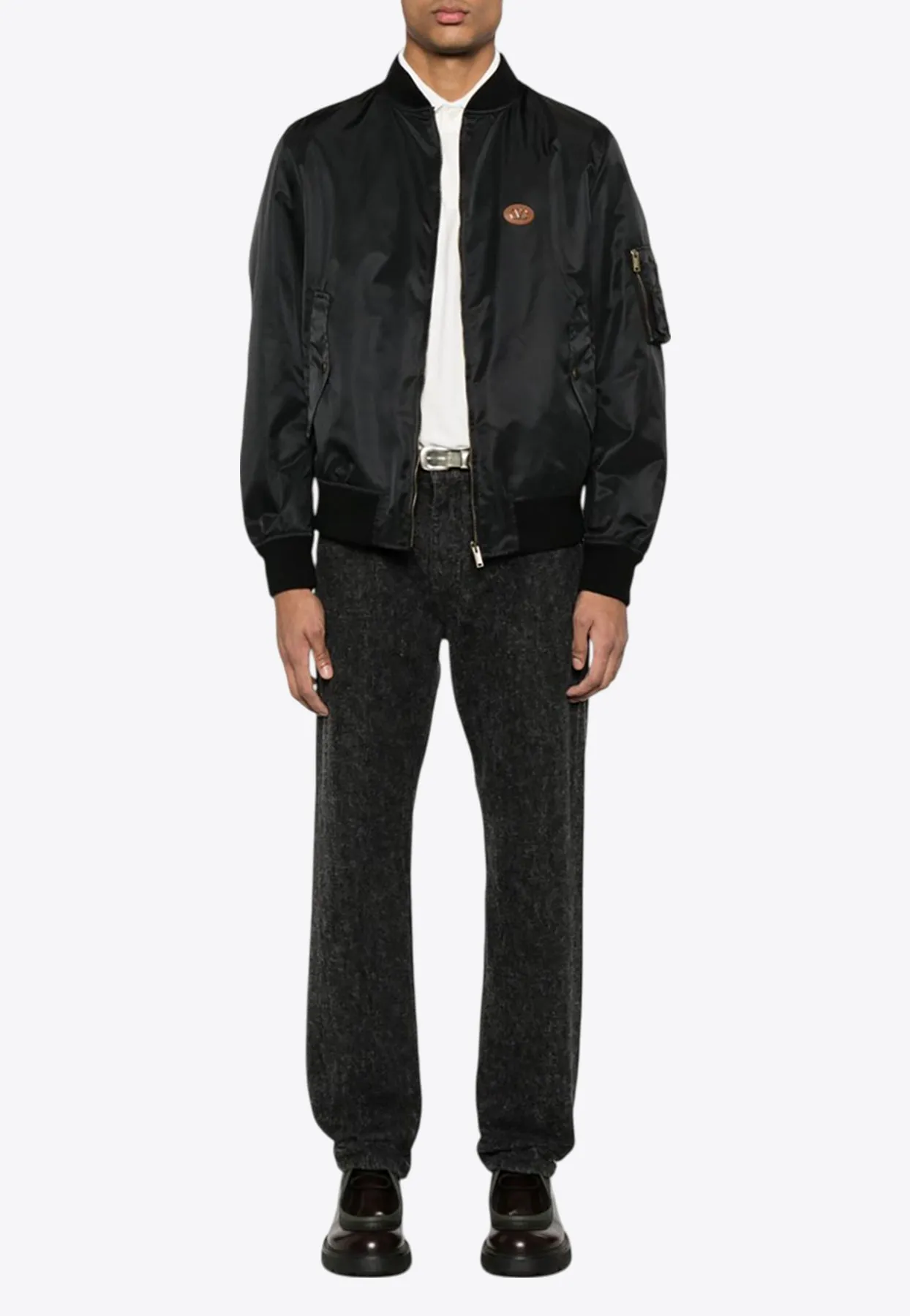VLogo Patch Zip-Up Bomber Jacket