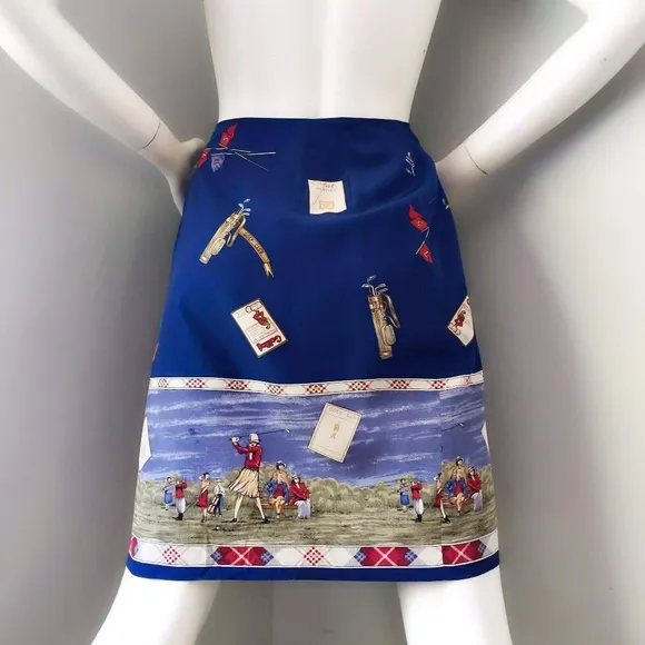 Vtg Talbots Silk Art Deco Golf Print Miniskirt M