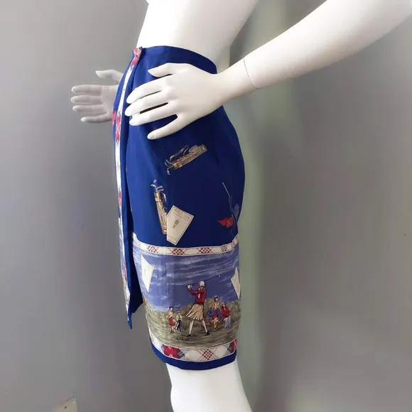 Vtg Talbots Silk Art Deco Golf Print Miniskirt M