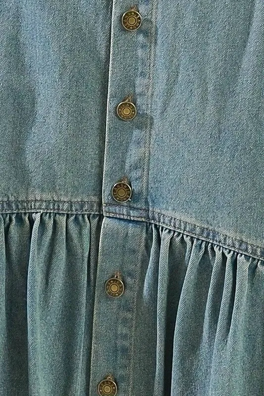 Washed Denim Chic Midi Skirt