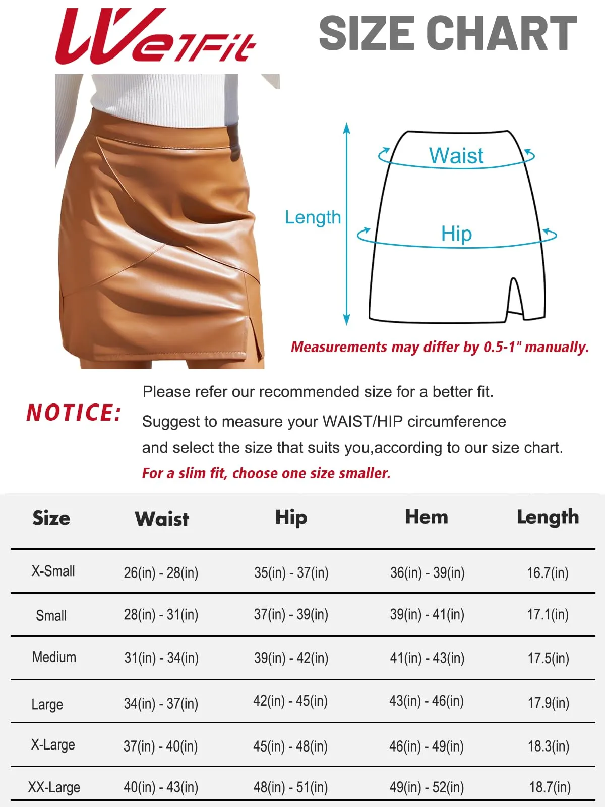 We1Fit Womens Fuax Leather Skirt High Waisted Bodycon Pencil Mini Skirts with Shorts Brown