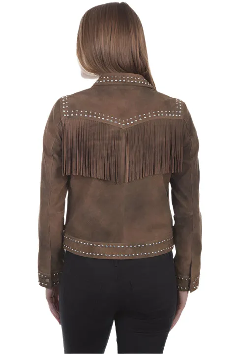 Western Fringe Brown Suede Leather Jacket for Women WFJ512