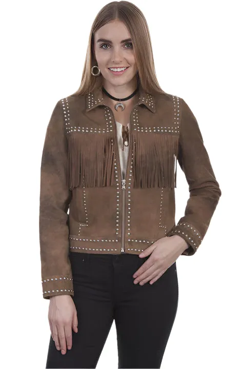 Western Fringe Brown Suede Leather Jacket for Women WFJ512
