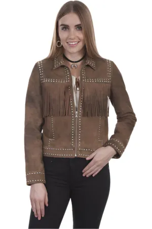 Western Fringe Brown Suede Leather Jacket for Women WFJ512