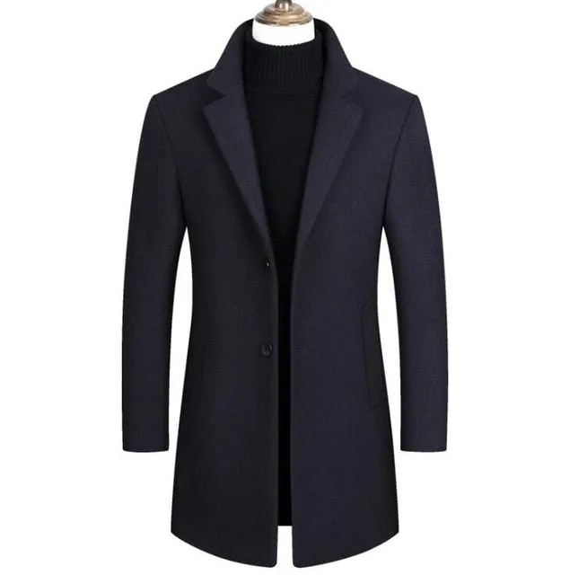 Winter Wool Jacket Men's High-quality Wool Coat casual Slim collar wool coat Men's long cotton collar trench coat