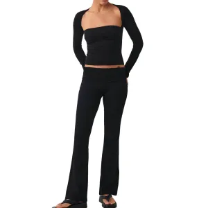 Women 2 Piece Outfit Sets Matching Long Sleeve Basic Crop Top Low Rise