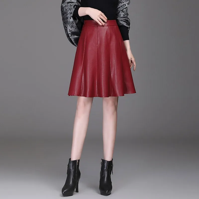 Women  Pu Leather Short Skirt High Waist All-Match  Skirt