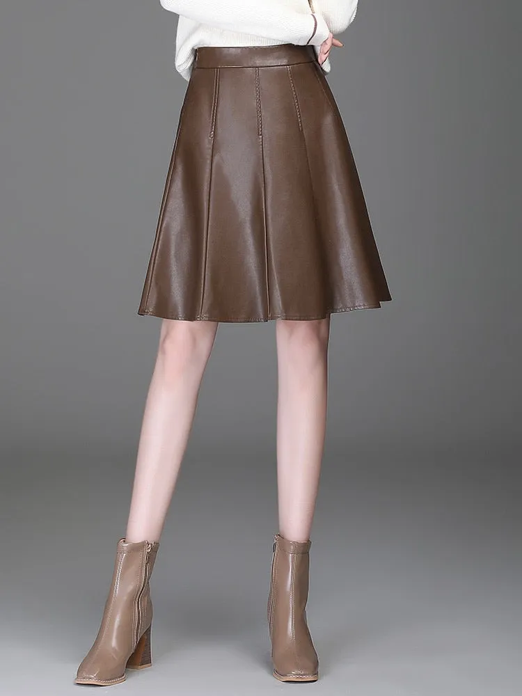 Women  Pu Leather Short Skirt High Waist All-Match  Skirt