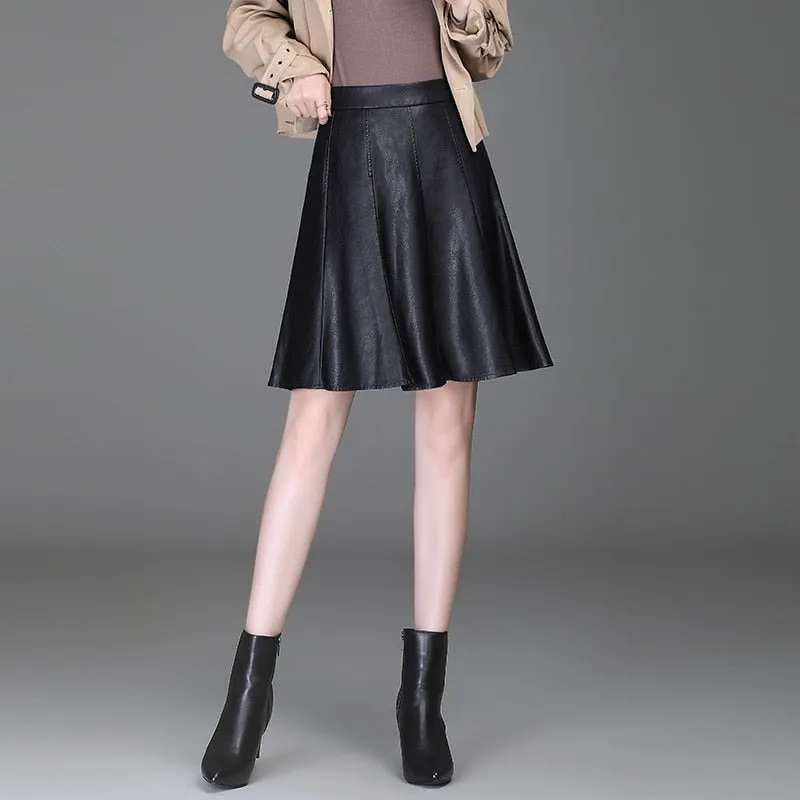 Women  Pu Leather Short Skirt High Waist All-Match  Skirt