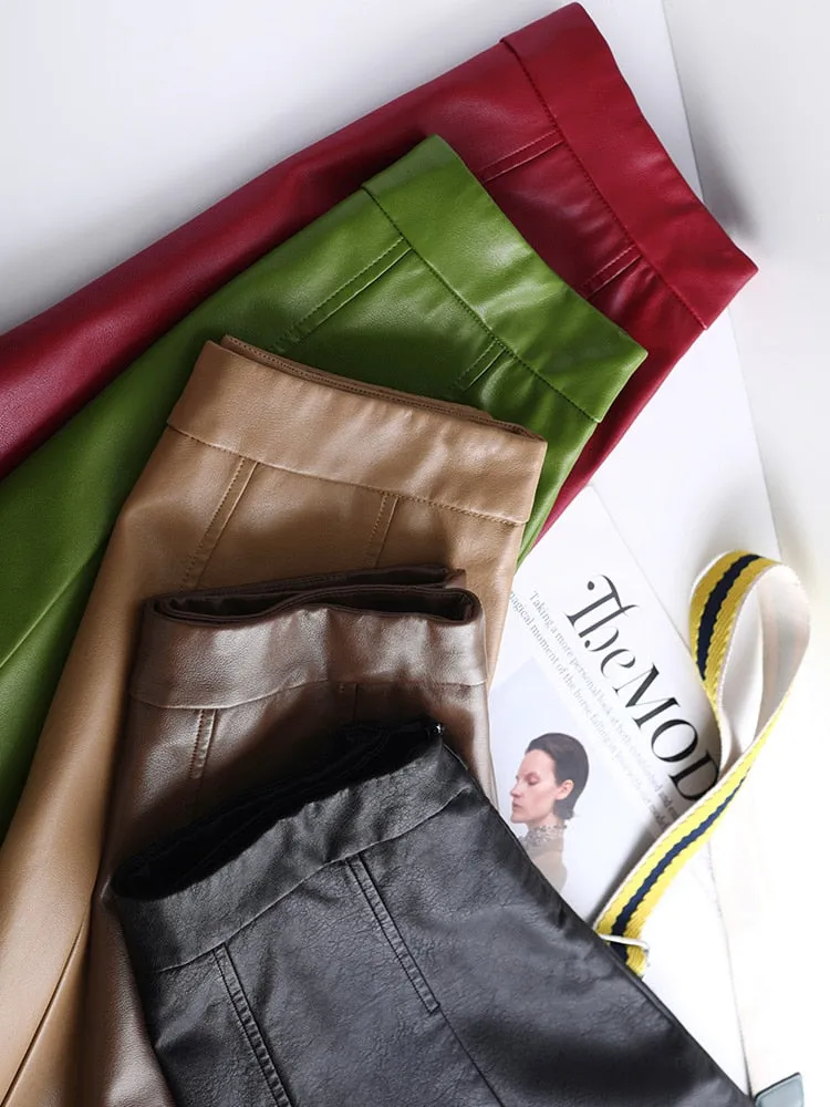 Women  Pu Leather Short Skirt High Waist All-Match  Skirt