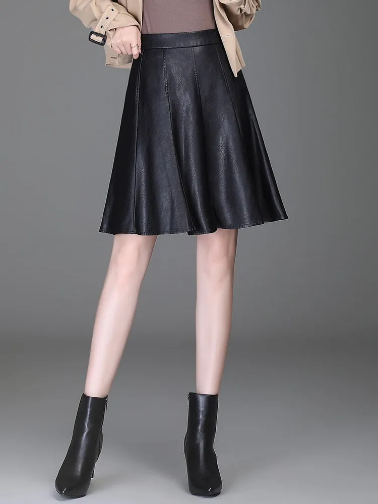 Women  Pu Leather Short Skirt High Waist All-Match  Skirt
