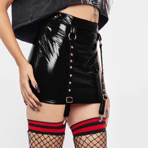 Women Skirts Street wear Mini Skirts Hot Faux Leather Buckle Skirts
