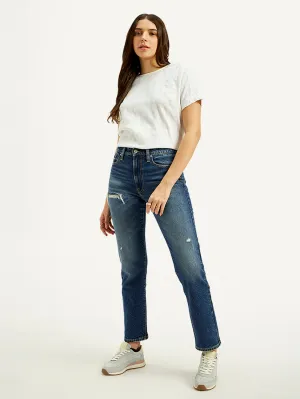 Women's Blue Straight Fit High Rise Jeans