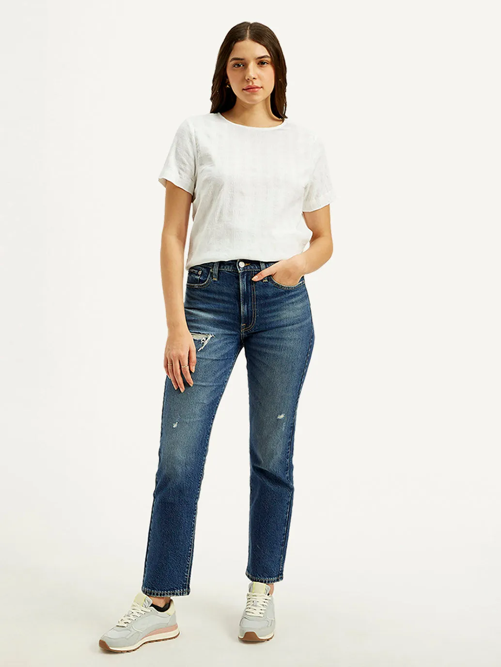 Women's Blue Straight Fit High Rise Jeans