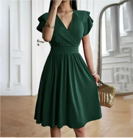 Women's Classic Chic Flutter Sleeve Wrap Dress | Midi