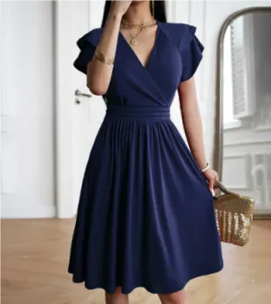 Women's Classic Chic Flutter Sleeve Wrap Dress | Midi