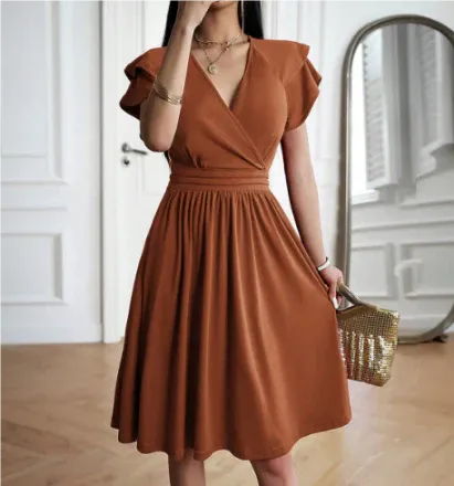 Women's Classic Chic Flutter Sleeve Wrap Dress | Midi