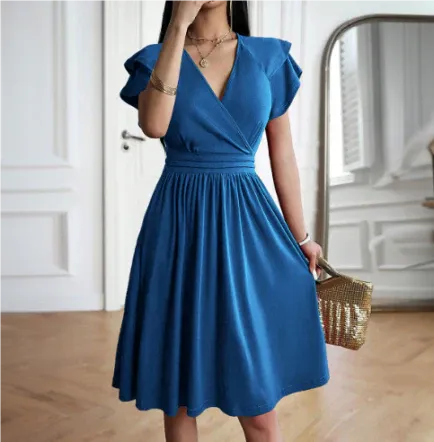 Women's Classic Chic Flutter Sleeve Wrap Dress | Midi