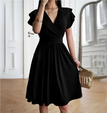 Women's Classic Chic Flutter Sleeve Wrap Dress | Midi