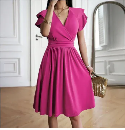 Women's Classic Chic Flutter Sleeve Wrap Dress | Midi