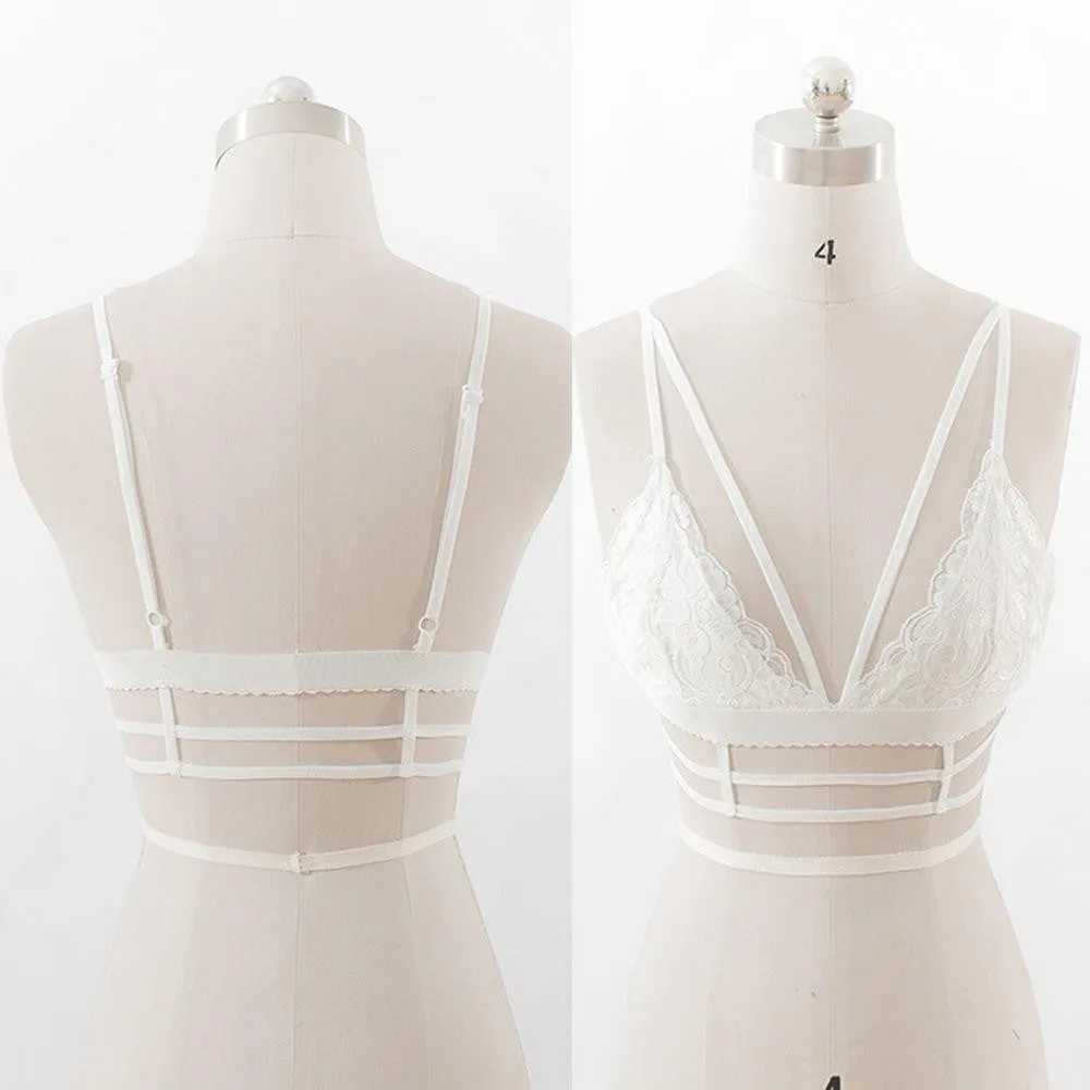Women's Crop Tops Lace Floral Sheer Bralette Bustier 2Colors Bra Lingerie