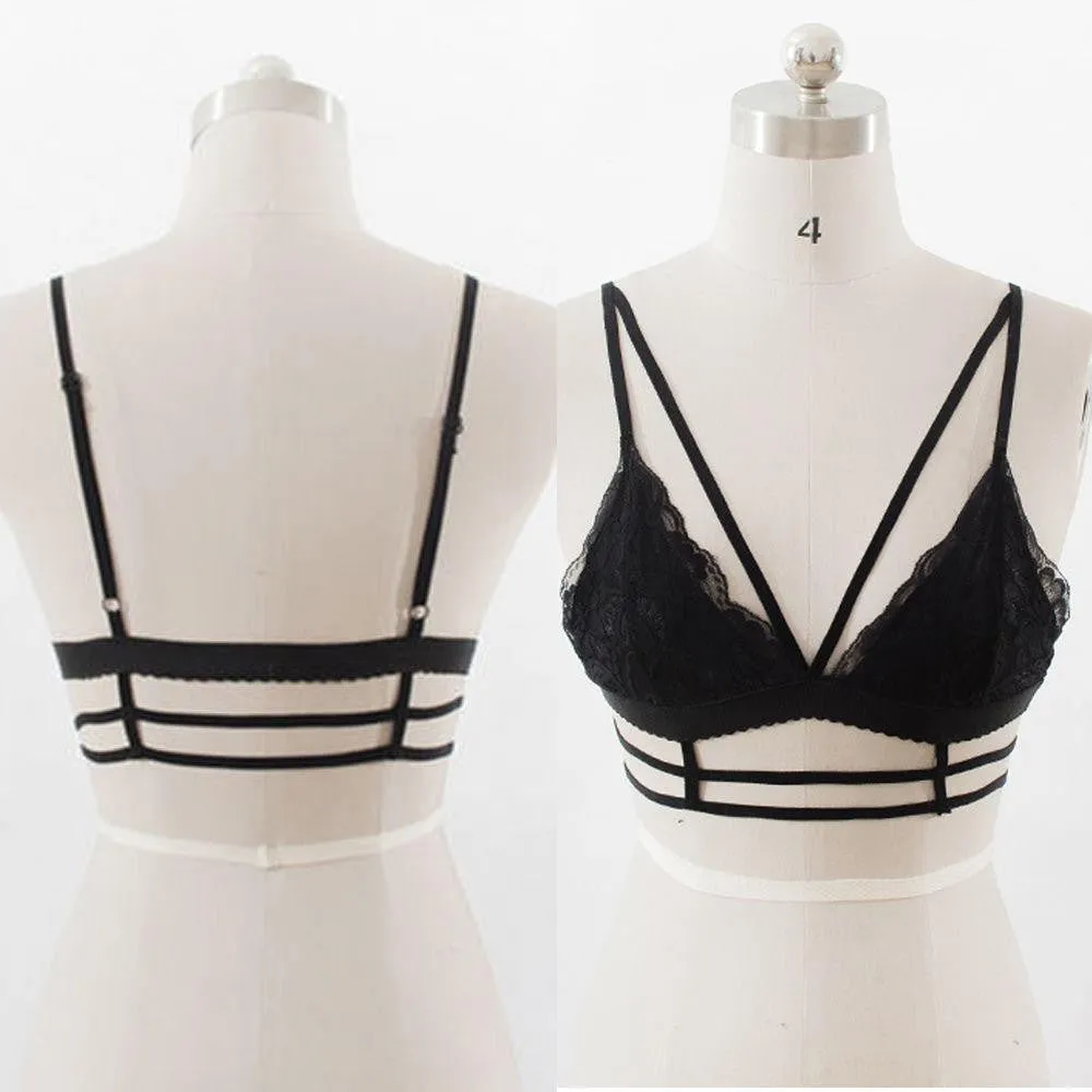 Women's Crop Tops Lace Floral Sheer Bralette Bustier 2Colors Bra Lingerie