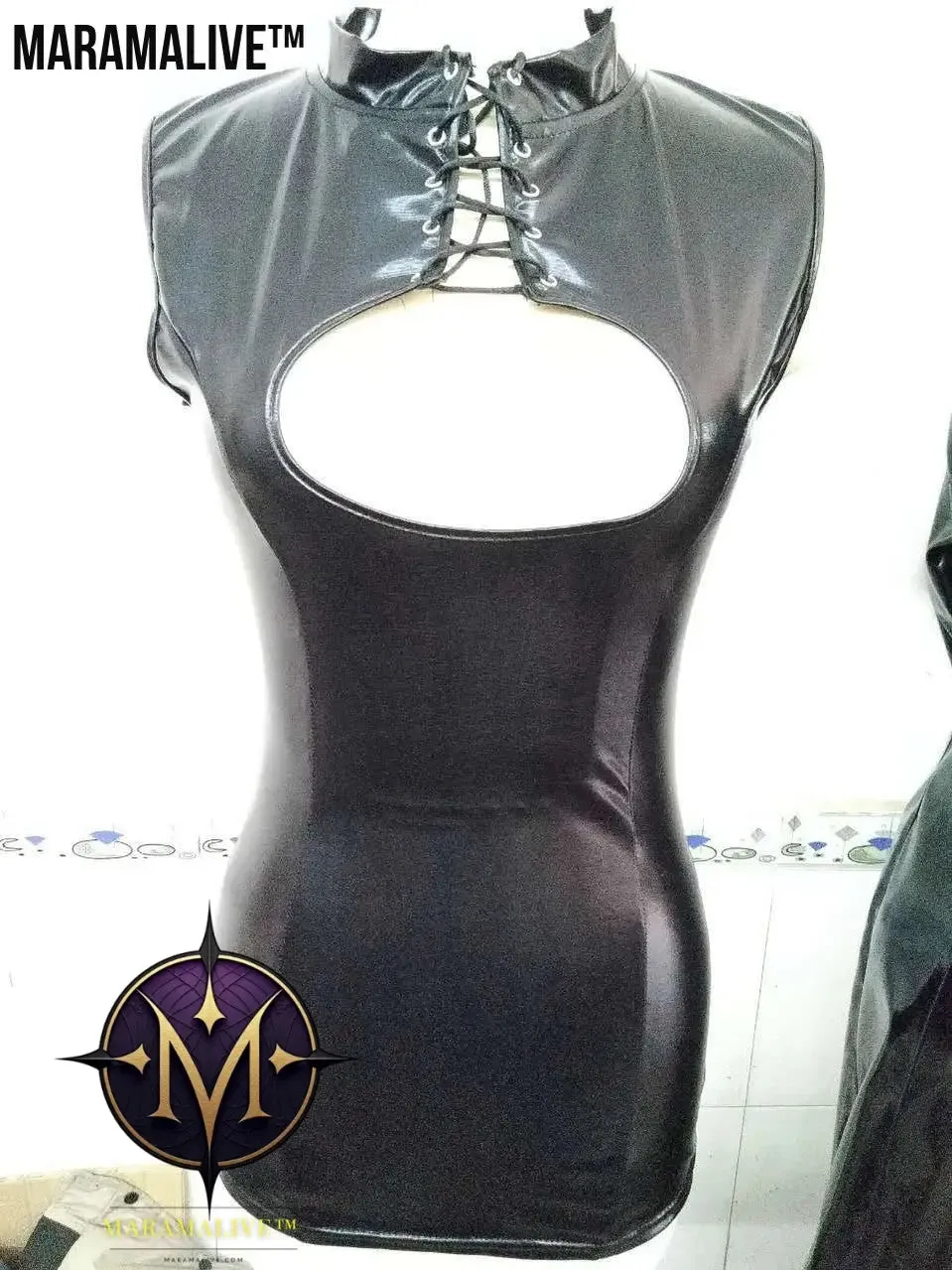 Women's Glossy Patent Leather One Piece Hip Skirt