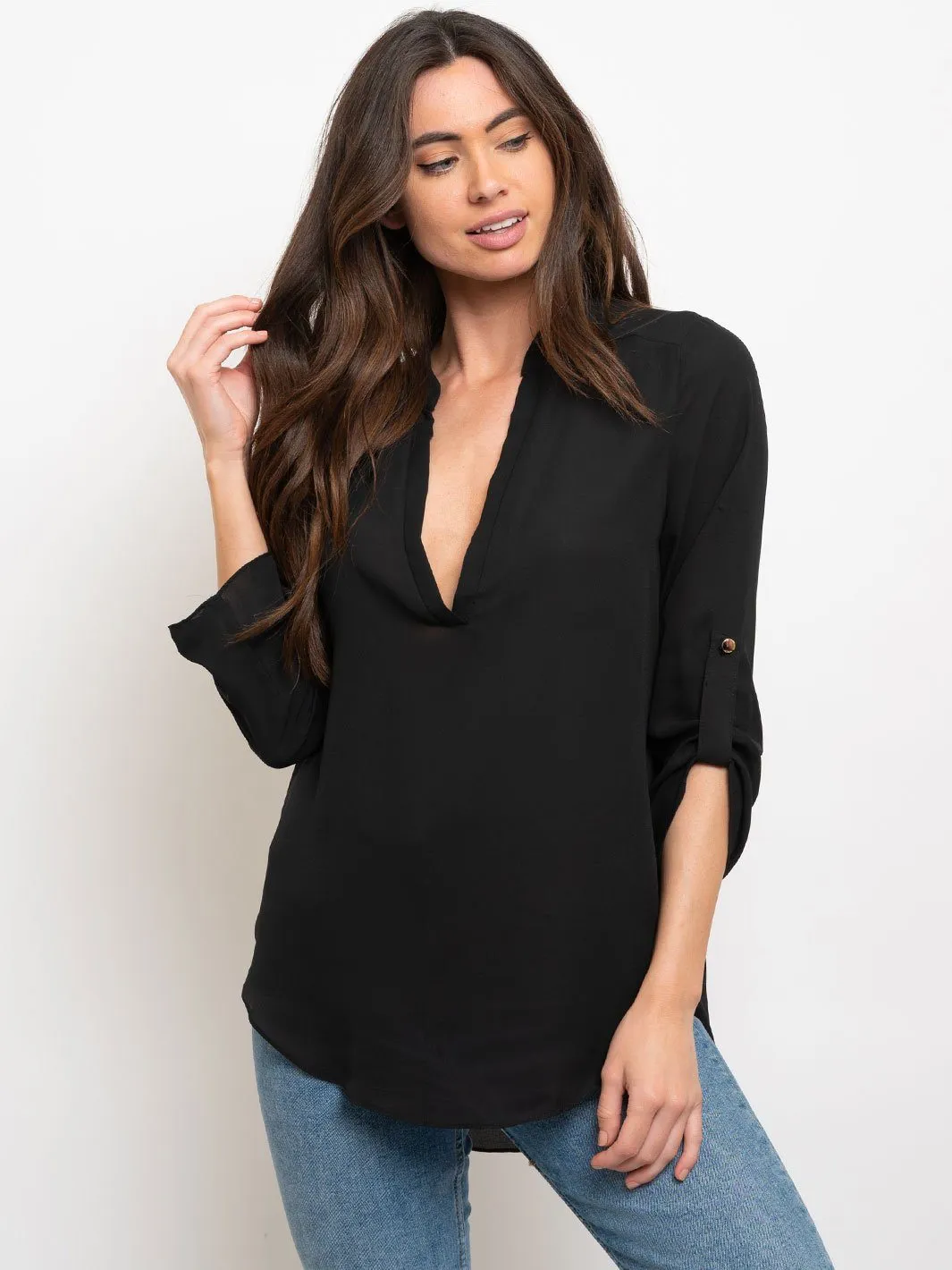 WOMEN'S HIGH-LOW 3/4 SLEEVES BLOUSE TOP