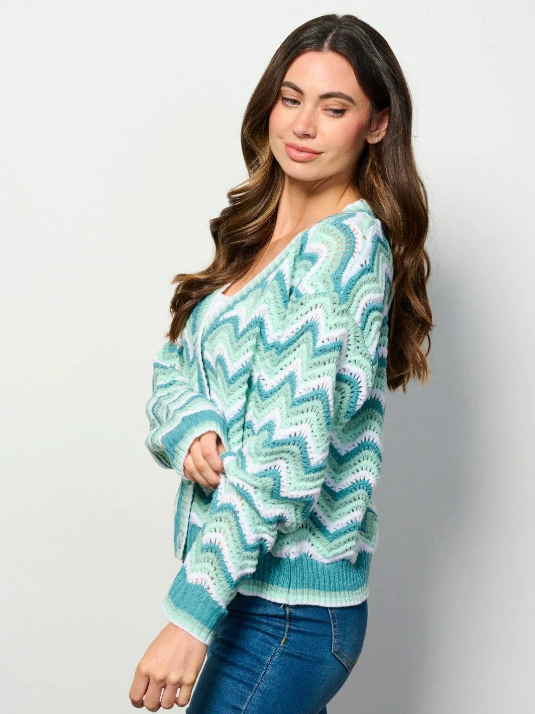 WOMEN'S LONG SLEEVE BUTTON CLOSURE KNIT SWEATER CARDIGAN
