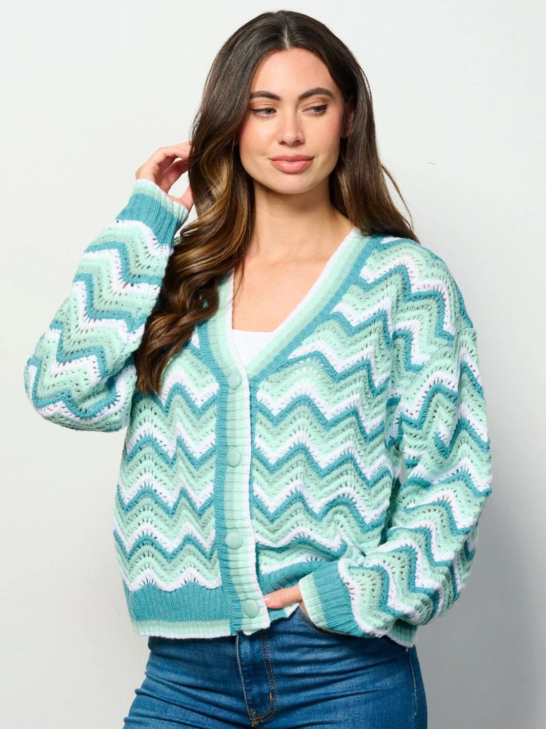 WOMEN'S LONG SLEEVE BUTTON CLOSURE KNIT SWEATER CARDIGAN