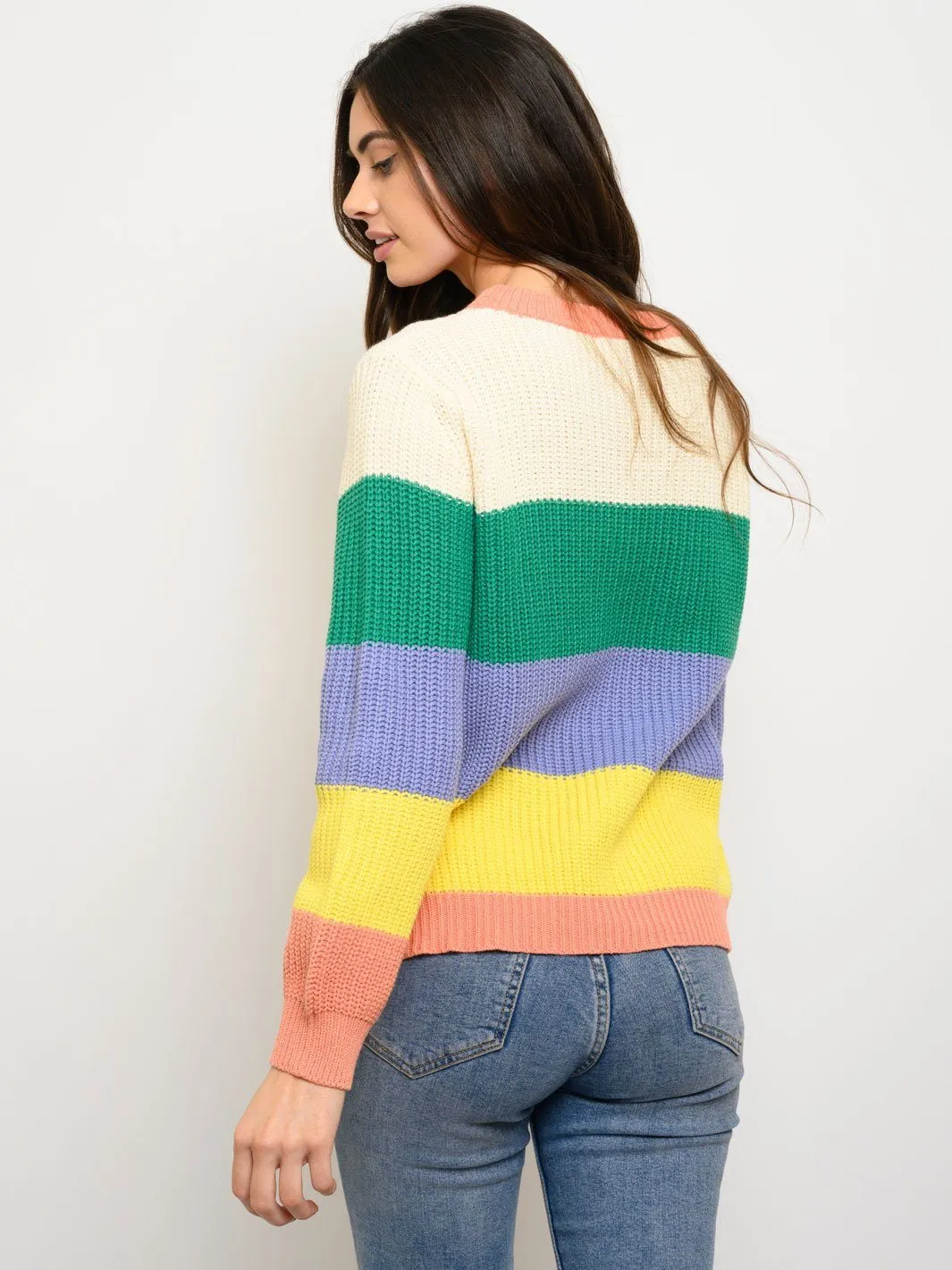 WOMEN'S LONG SLEEVE KNIT COLORBLOCK SWEATER
