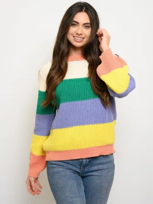 WOMEN'S LONG SLEEVE KNIT COLORBLOCK SWEATER