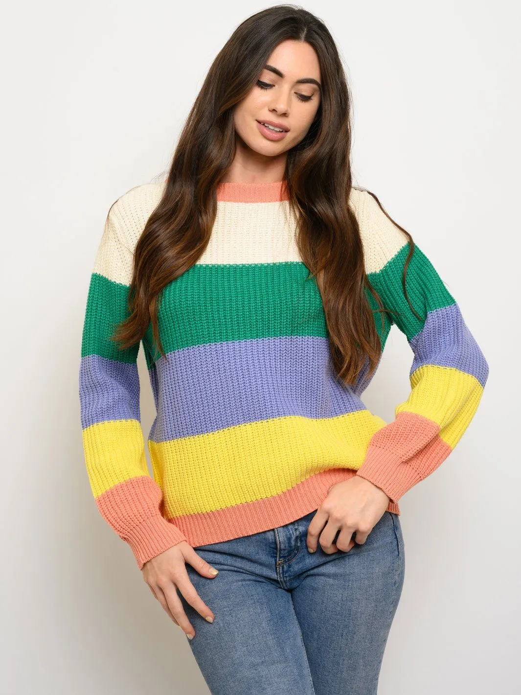 WOMEN'S LONG SLEEVE KNIT COLORBLOCK SWEATER