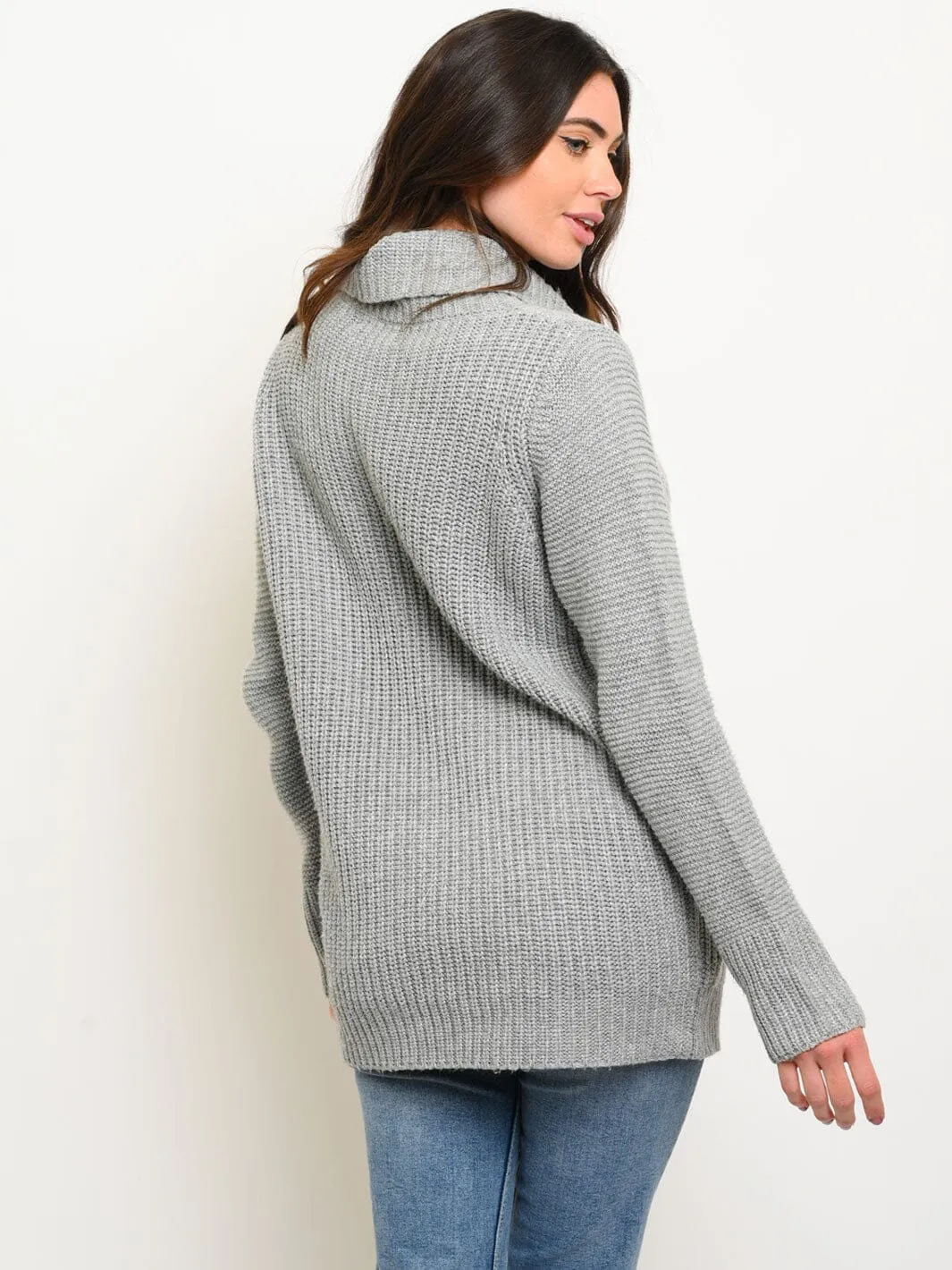 WOMEN'S LONG SLEEVE TURTLE NECK KNIT PULLOVER SWEATER